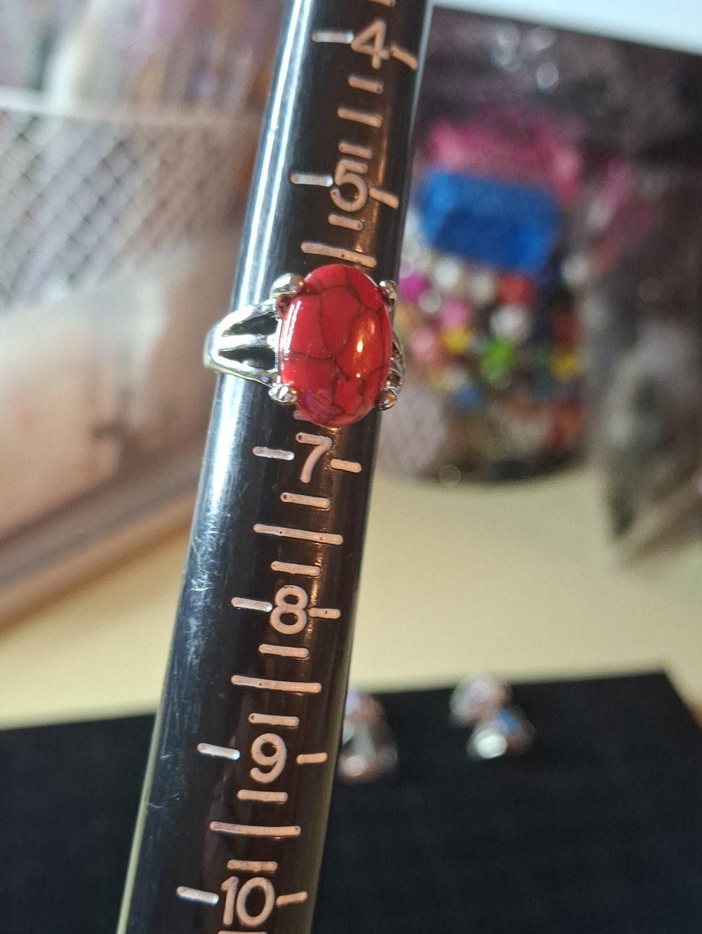 Red Stone Silver-Tone New Ring